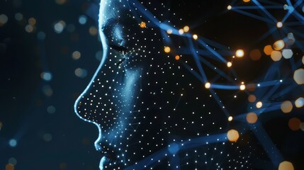 Aufkleber - A woman's face is shown in a computer generated image with a lot of dots. The image has a futuristic and technological feel to it, with the dots representing the digital nature of the image