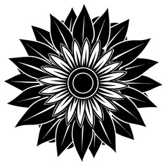 black and white sunflower, black sunflower on web silhouette vector illustration,icon,svg,flower characters,Holiday t shirt,Hand drawn trendy Vector illustration,flower on a white background