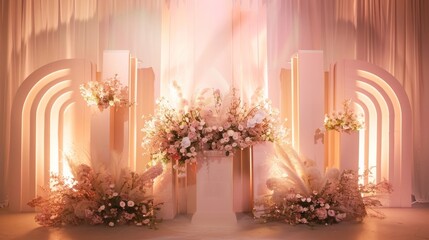 transport yourself to a bygone era with this romantic podium featuring soft pastel hues and a striki