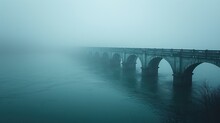A Bridge Over The River In The Morning Fog. Mystical And Mysterious Atmosphere Of The Landscape. Generative AI
