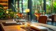 Elegant Restaurant Table Setting with Rose Wine Glasses