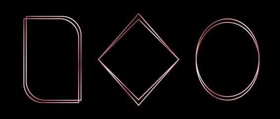 Poster - Rose gold thin frames set. Pink gold geometric borders in art deco style. Thin linear diamond, ellipse, arch collection. Foil glowing shiny boarder element pack. Vector photo, cadre, decor bundle