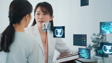 Aufkleber - 診察する医師とメディカルテクノロジーイメージ