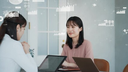 Aufkleber - オフィスで働く人々と統計データ