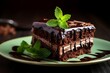 Chocolate cake with mint on a dark background