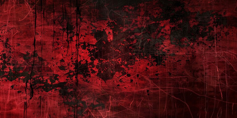 Fototapeta red splatter background, dark red and black grunge, dark texture, dark grungy background, red background, red texture wall vintage, horror, halloween background,blood  banner