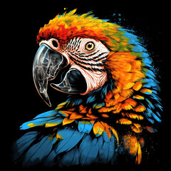 Macaw parrot art on a clean background. Bird. Animals. Illustration, Generative AI.