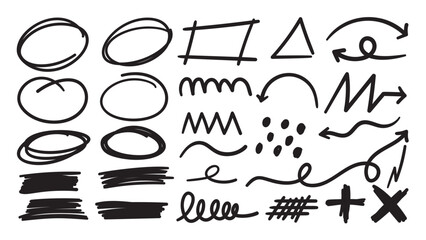Poster - Set of scribble doodle element vector. Hand drawn doodle style collection of arrows, scribble, speech bubble, cross symbol. Design for print, cartoon, card, decoration, sticker.