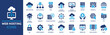 Web hosting icon set. Containing cloud computing, server, domain, firewall, internet, FTP, database, SSL, data hosting and more. Solid vector icons collection.