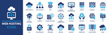 Fototapeta Panele - Web hosting icon set. Containing cloud computing, server, domain, firewall, internet, FTP, database, SSL, data hosting and more. Solid vector icons collection.