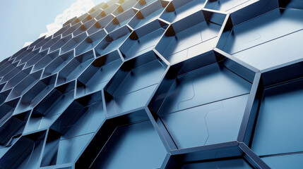 Poster - A blue building with hexagonal shapes