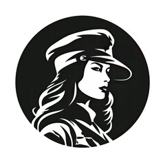 Wall Mural - A logo of a female soldier in black and white style