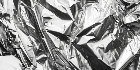 Poster - crumpled silver foil texture, aluminium foil crumpled background