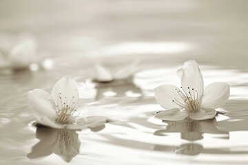 Wall Mural - Two white flowers floating in body of water