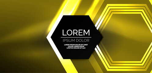 Aufkleber - Hexagon abstract background. Techno glowing neon hexagon shapes vector illustration for wallpaper, banner, background, landing page, wall art, invitation, prints, posters