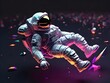 Low poly 3d image of low poly astronaut neon theme floating in metaverse 3d black background