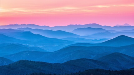 Wall Mural - As the sun dips below the horizon, its fading light illuminates the mountain range in a spectacular display of colors. The peaceful transition from day to night over the mountain, AI Generative