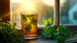 representation of a healthy drink, emphasizing the freshness of ingredients and the natural glow of morning light, carefully chosen to create a harmonious scene