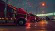  trucks in the parking lot of a truck stop, shipping transport or logistics business concept 