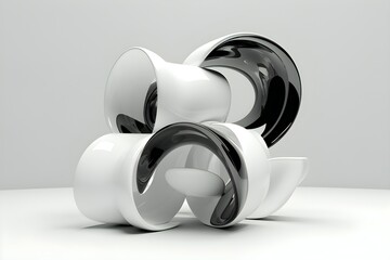 Poster - abstract white and black shape against white background, 3d illustration. smooth shape 3d rendering 