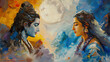 Lord shiva parvathy oil painting
