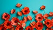 Top view of a bunch of vibrant poppies against a simple, colorful background, ideal for adding your message.