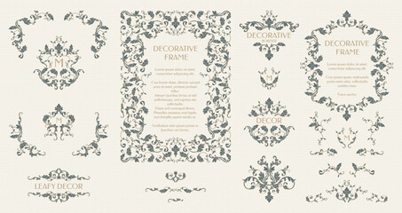 Wall Mural - Collection of decorative elements. Vector frames, corners and borders. Graphic design page.