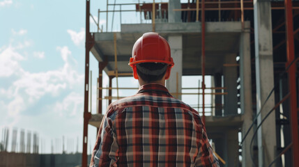 Wall Mural - engineer at construction view from behind	