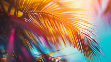 Close-up Photo Of Palm Leaves With Different Light On Them. The Concept Of Summer Holidays In Exotic Places. Summer Trendy Background