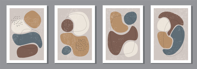 Wall Mural - Set of minimal posters with abstract organic shapes composition