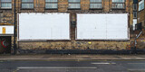 Fototapeta Przestrzenne - Two white blank billboards on old brick building in city, blank white Billboard on street