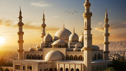 Wall Mural - mosque at sunset