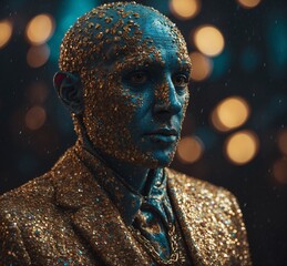 Poster - Portrait of a man with gold glitter on his face. 3d rendering