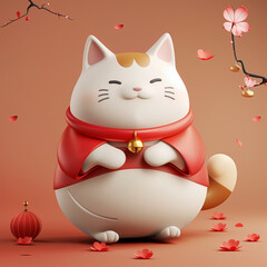 Wall Mural - 3D Cat model in Japanese Style