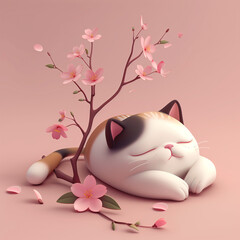 Wall Mural - 3D Cat model in Japanese Style