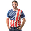 worker wearing t shirt with American us flag color transparent background