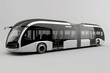 Modern articulated bus on a white background with space for text.