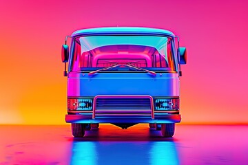 Wall Mural - Neon-lit bus on a vibrant background.