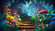 mystical forest filled with vibrant flora and fauna
