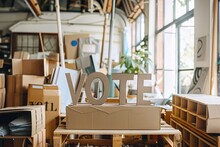 
Photo Of Cardboard And Paper Letters VOTE Arranged On A Table In A Home Studio