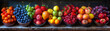 Fruit baskets, variety, essential vitamins, arranging a rainbow of fruits for a balanced diet Photography, backlighting effect, vignette camera effect