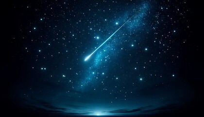 a dark blue starry night sky with a single, bright shooting star streaking across it.