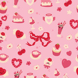 Fototapeta Dinusie - seamless pattern with cakes and sweets valentine