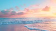 Gradients of peach, pink, and blue reflect serene beauty in a backdrop where pastel sunsets meet the ocean. 