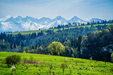 Fototapeta Do pokoju - Góry, panorama Tatr w Polsce wiosną, widok z polany w Pieninach.