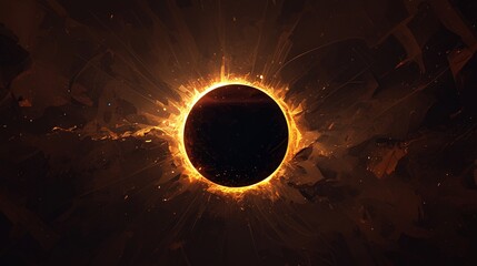 A solar eclipse. The total eclipse is caused when the sun, moon and earth align. Illustration. The corona moment.