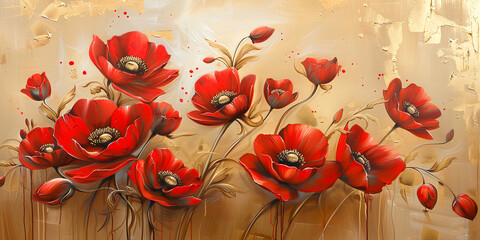 Wall Mural - Red elegance anemone  oil painting. Banner with beautiful spring flower.