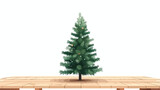 Fototapeta Panele - Christmas tree on wooden table in front of white background