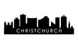 Christchurch skyline silhouette. Black Christchurch city design isolated on white background. 