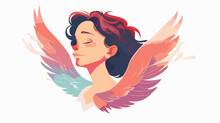 An Angel With Ones Eyes Closed Flat Vector